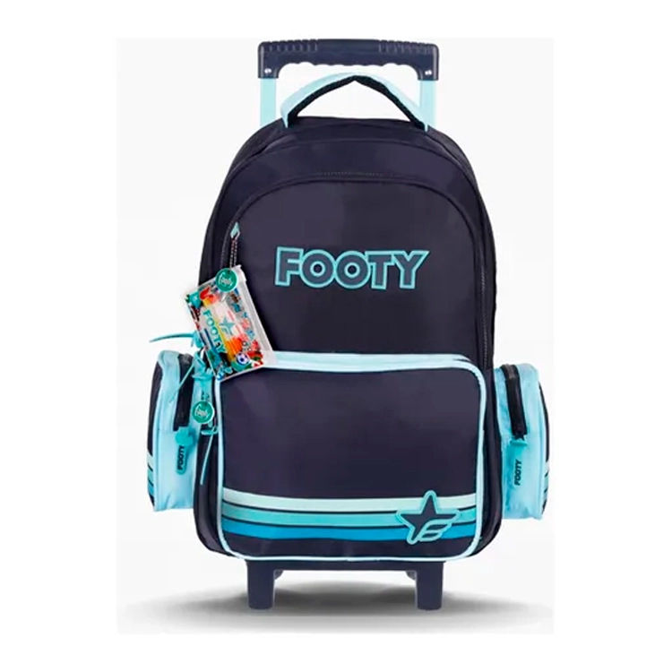 Mochila Escolar Footy 2026 Color Line Azul con Carro 18" Art.F26431